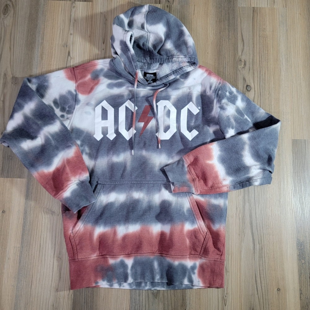 AC⚡DC Grey/White/Maroon Tie-Dyed Hoodie Size Small - Picture 2 of 6